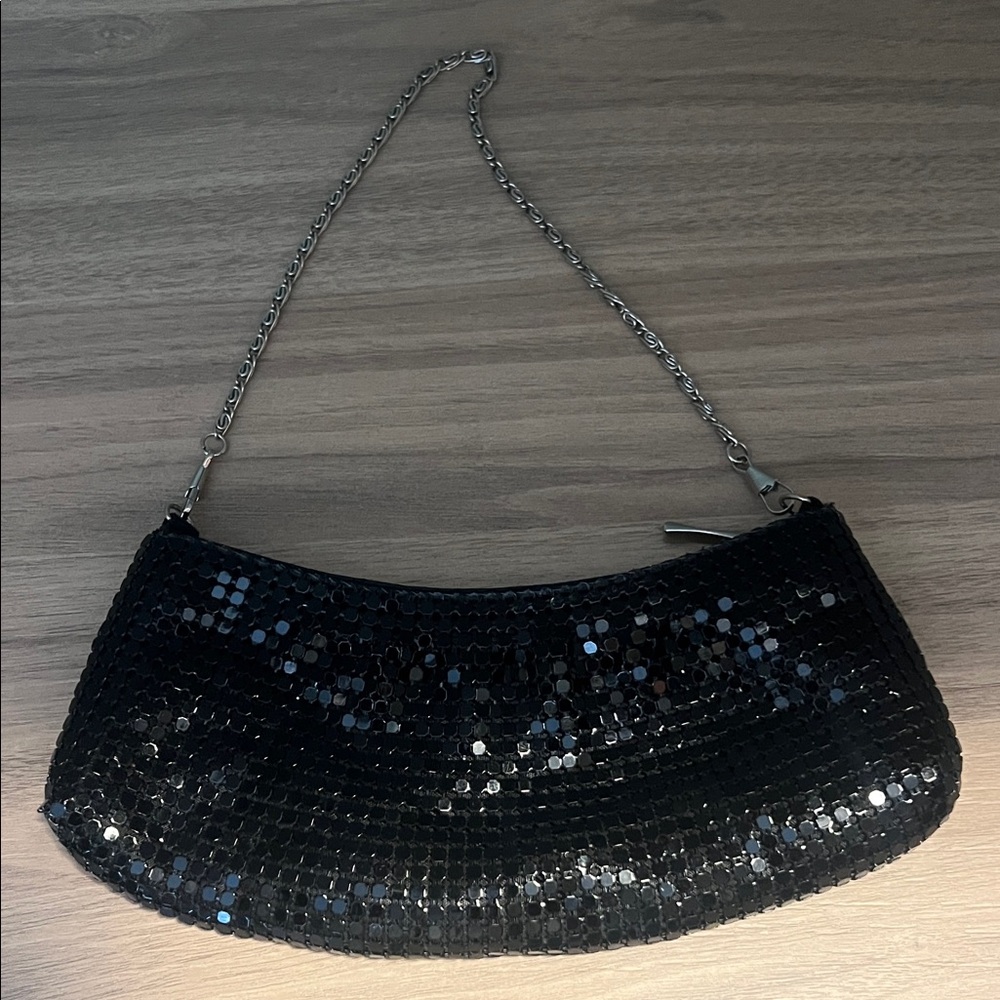 Chic Black Sequin Wristlet with Chain Strap